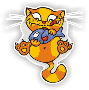 Pegatinas: Gato con un pez