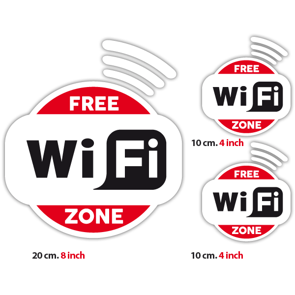 Vinilos Decorativos: Free Wifi Zone - Pack 3 pegatinas