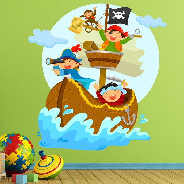 Vinilos Infantiles: Piratas navegando en su barco