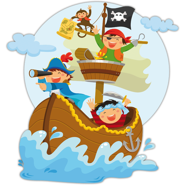Vinilos Infantiles: Piratas navegando en su barco