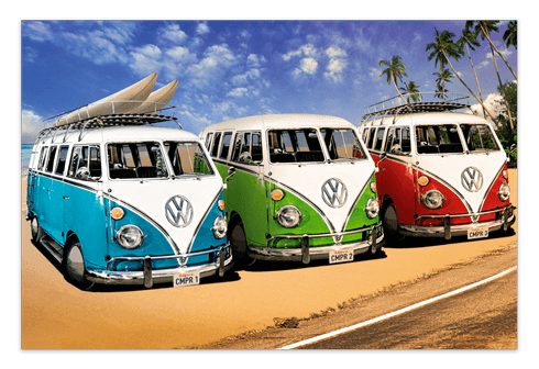 Vinilos Decorativos: 3 furgonetas Volkswagen Hippie