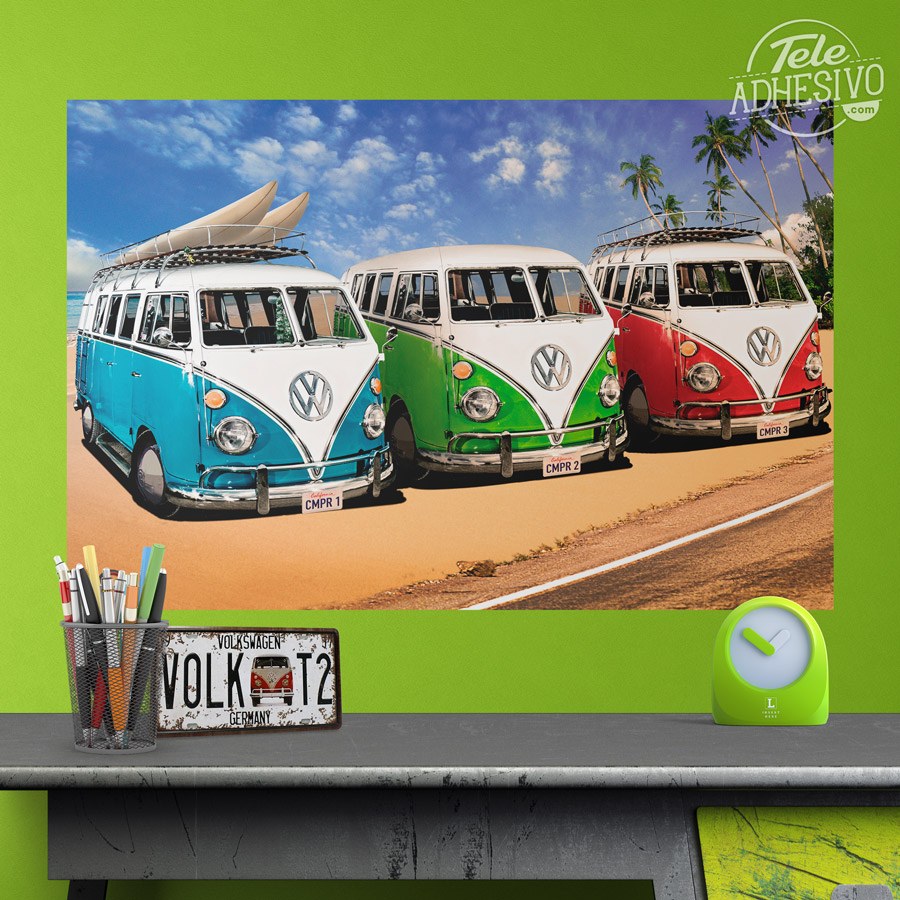 Vinilos Decorativos: 3 furgonetas Volkswagen Hippie