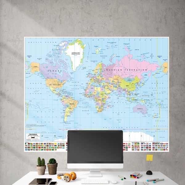 Vinilos Decorativos: Póster adhesivo Mapamundi con banderas