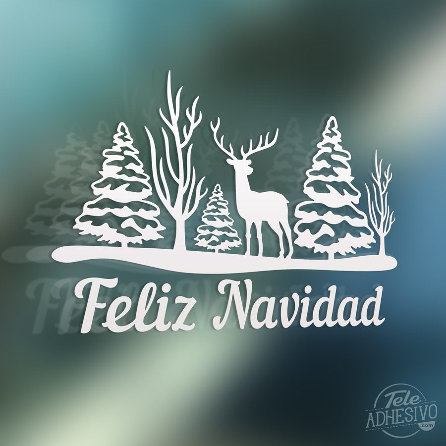 Vinilos Decorativos: Árboles, ciervo y Feliz Navidad