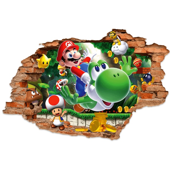 Vinilos Infantiles: Agujero de pared Mario y Yoshi