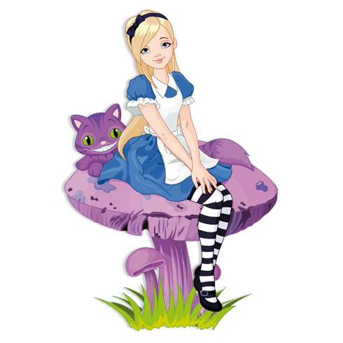 Vinilos Infantiles: Niña y gato sobre una seta