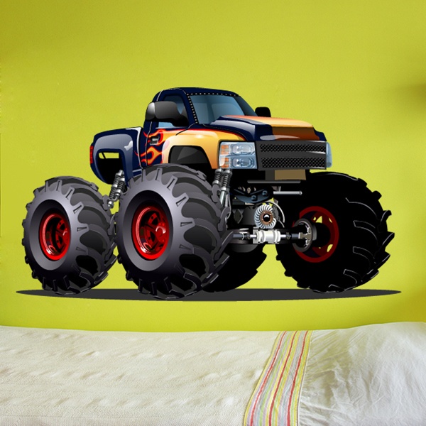 Vinilos Infantiles: Monster Truck azul oscuro y naranja