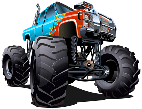 Vinilos Infantiles: Monster Truck azul con llamas rojas