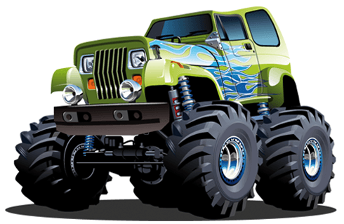 Vinilos Infantiles: Monster Truck verde con llamas azules