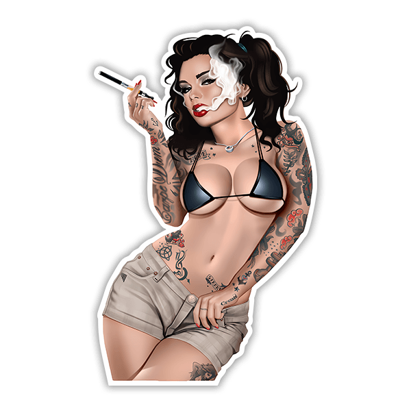 Pegatinas: Chica Pin Up fumando