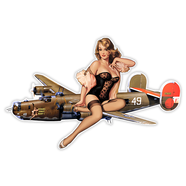 Pegatinas: Pegatina pin-up sobre avión de combate vintage