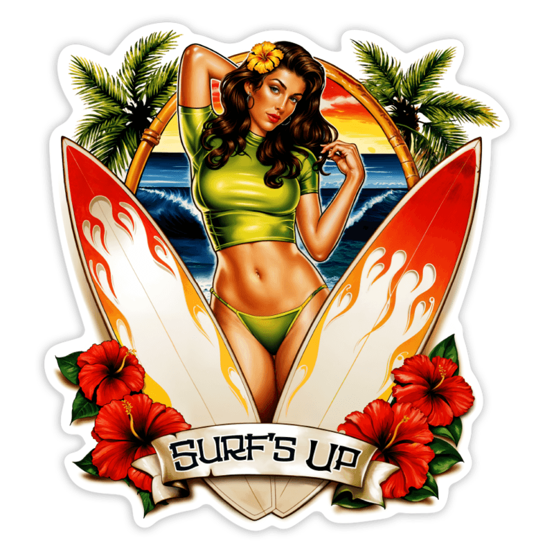 Pegatinas: Surf’s Up Pin-Up Atardecer