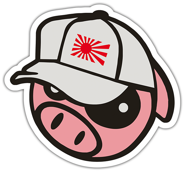Pegatinas: Cerdito con gorra con bandera del sol naciente JDM