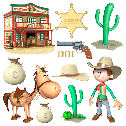 Vinilos Infantiles: Kit de Vaqueros del oeste