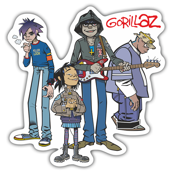 Pegatinas: Gorillaz, 2-D, Noodle, Murdoc y Russel