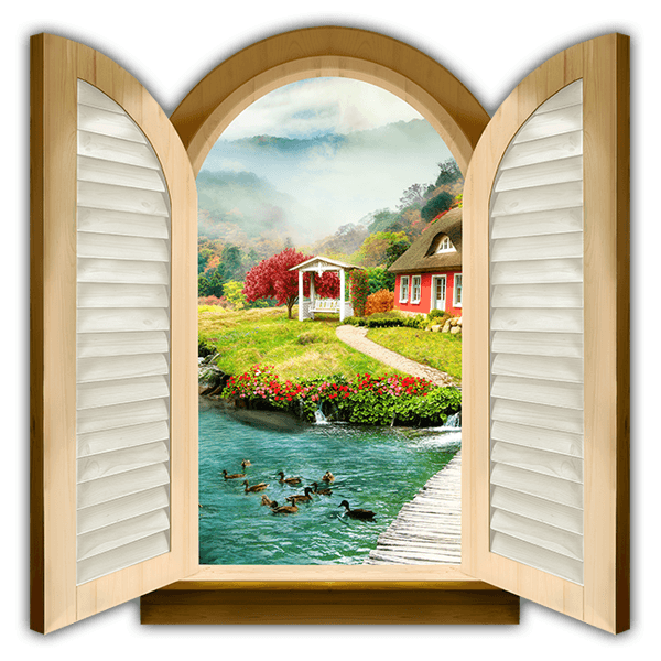 Vinilos Decorativos: Ventana cabaña junto al río