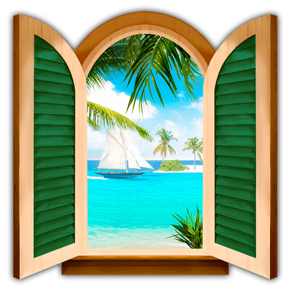 Vinilos Decorativos: Ventana Velero sobre el mar