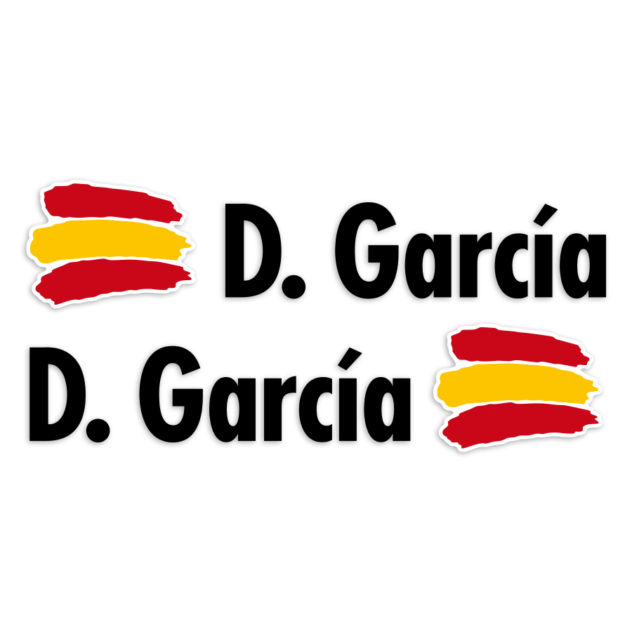 Pegatinas: 2X Banderas España + Nombre en negro