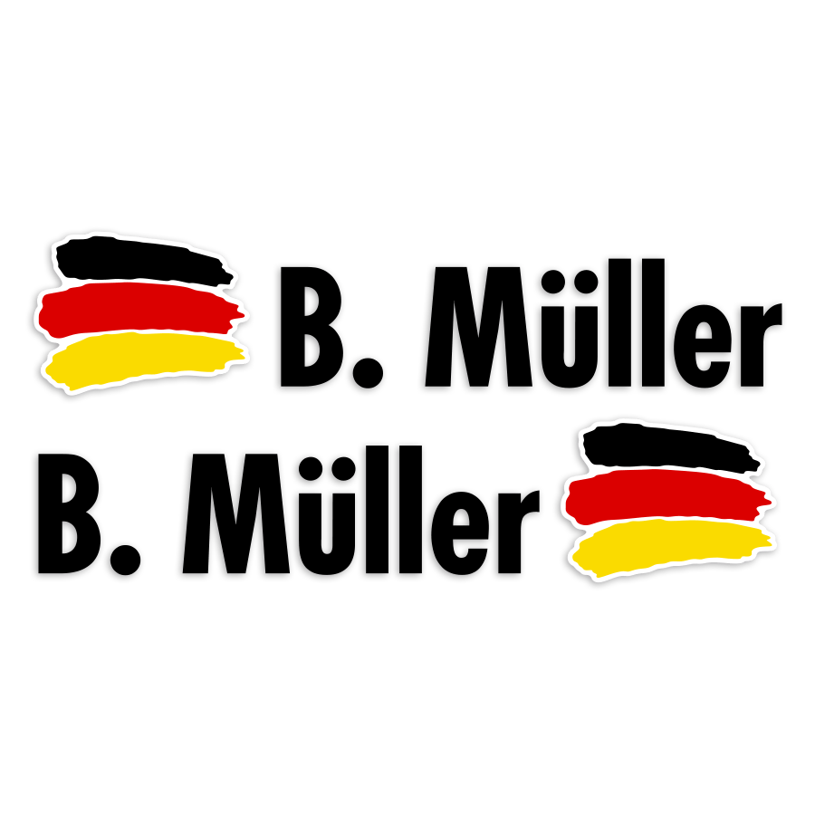 Pegatinas: 2X Banderas Alemania + Nombre en negro