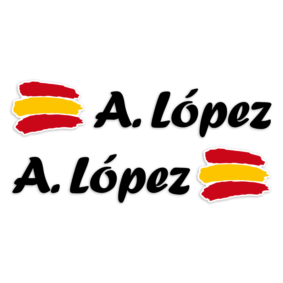Pegatinas: 2X Banderas España + Nombre caligráfico negro