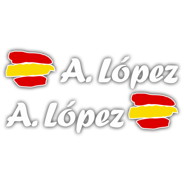 Pegatinas: 2X Banderas España + Nombre caligráfico blanco