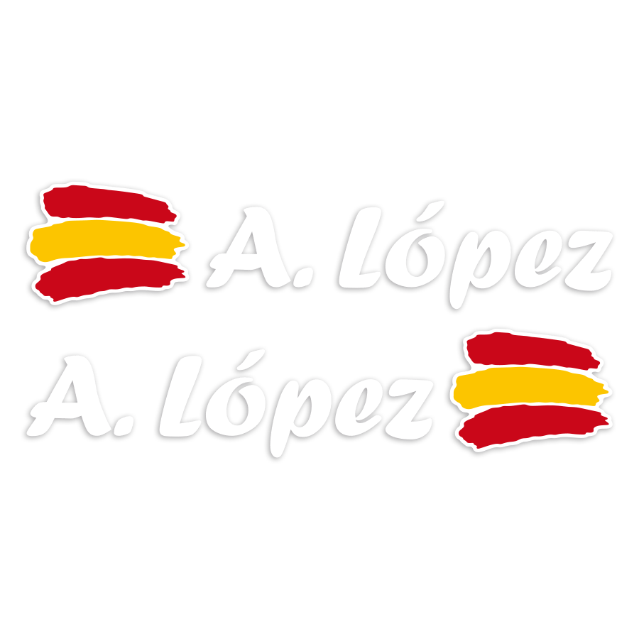 Pegatinas: 2X Banderas España + Nombre caligráfico blanco