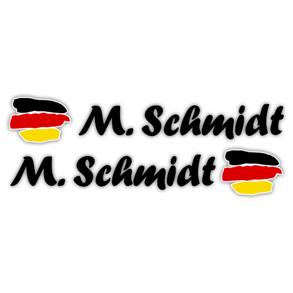 Pegatinas: 2 Banderas Alemania + Nombre caligráfico negro