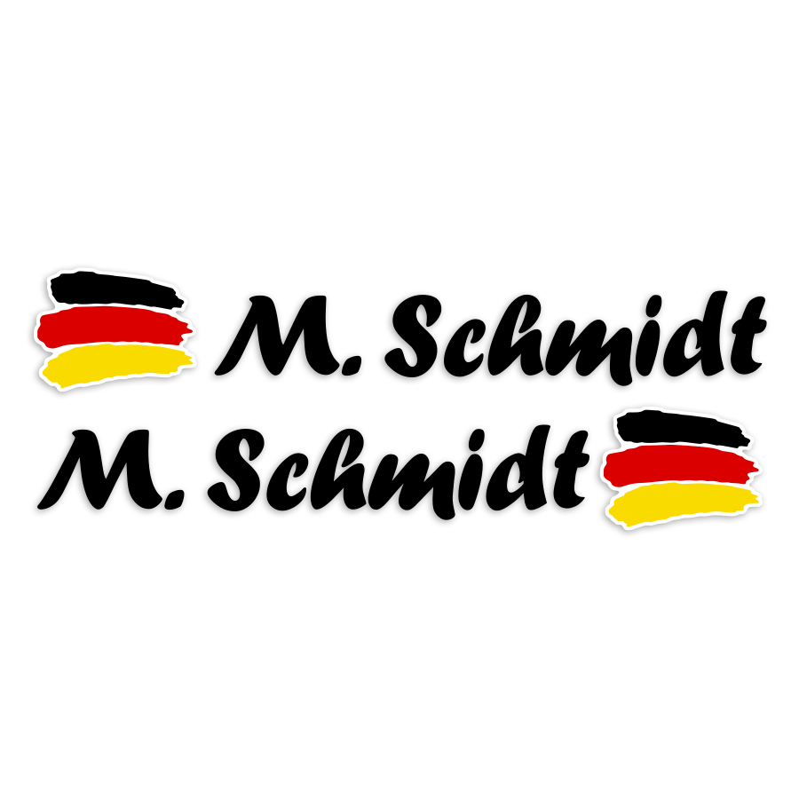 Pegatinas: 2X Banderas Alemania + Nombre caligráfico negro