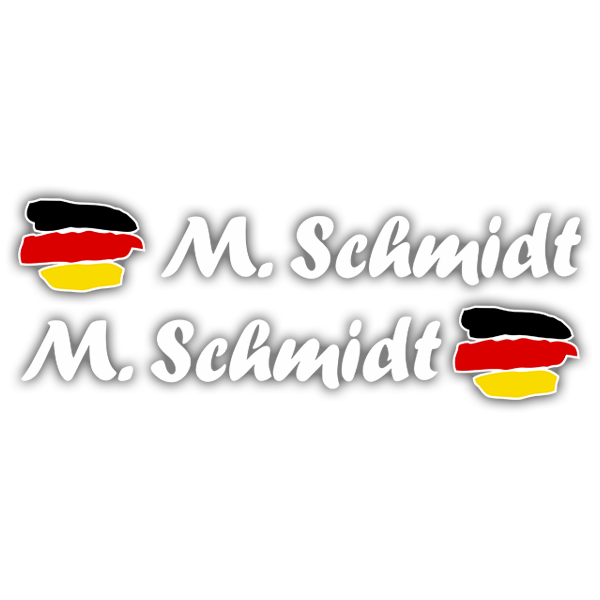 Pegatinas: 2 Banderas Alemania + Nombre caligráfico blanco