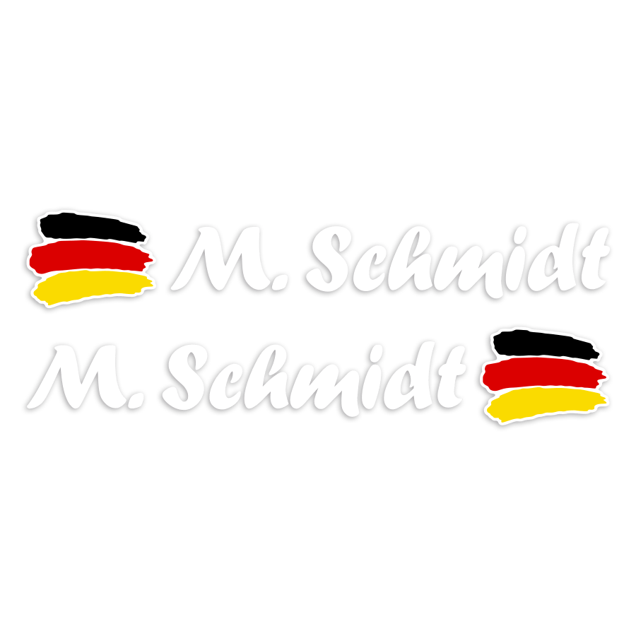 Pegatinas: 2X Banderas Alemania + Nombre caligráfico blanco