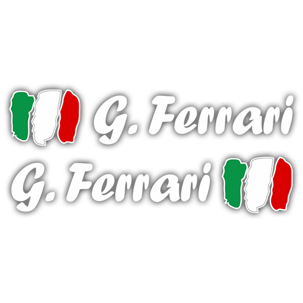 Pegatinas: 2 Banderas Italia + Nombre caligráfico blanco