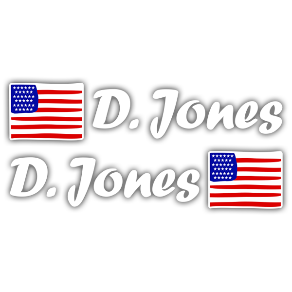 Pegatinas: 2 Banderas USA + Nombre caligráfico blanco