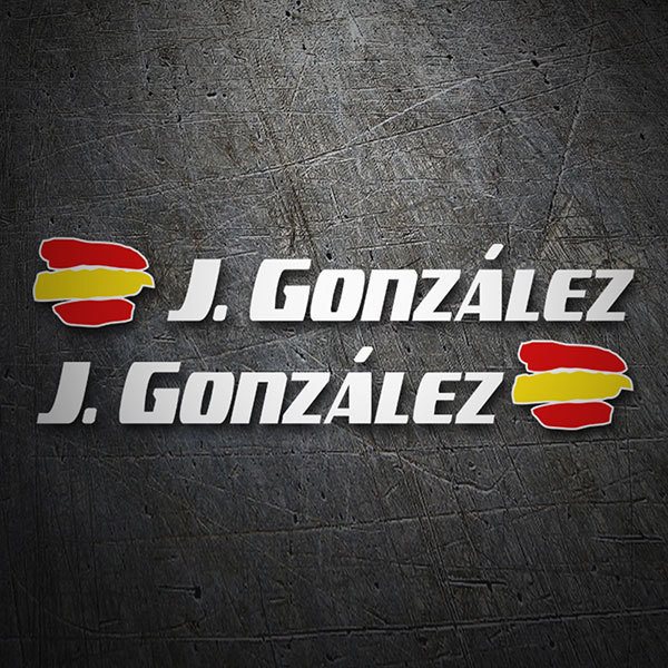 Pegatinas: 2 Banderas España + Nombre sport blanco