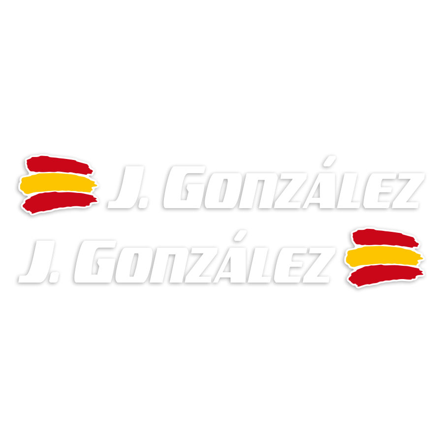 Pegatinas: 2X Banderas España + Nombre sport blanco