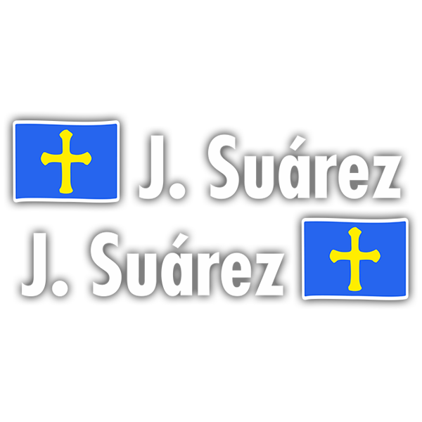 Pegatinas: 2 Banderas Asturias + Nombre en blanco