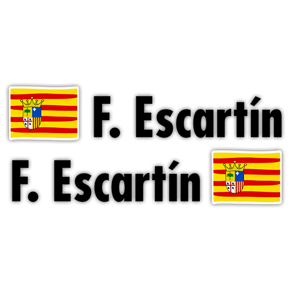 Pegatinas: 2 Banderas Aragón + Nombre en negro