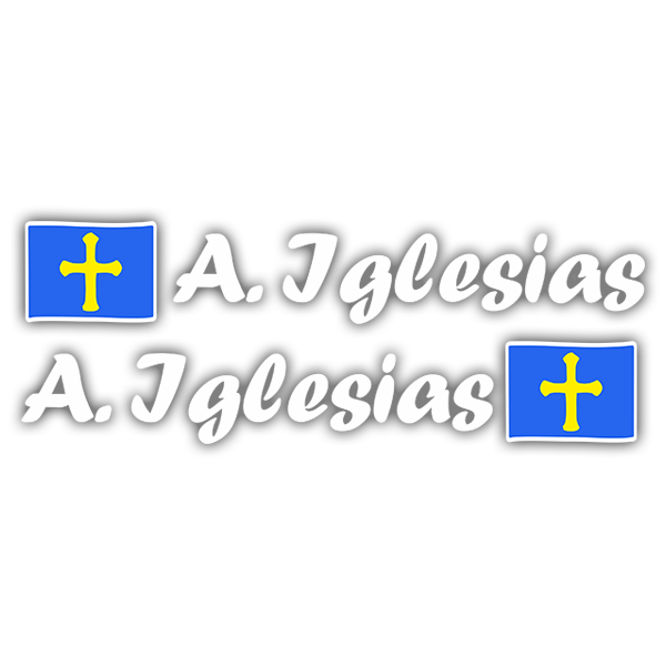 Pegatinas: 2 Banderas Asturias + Nombre caligráfico blanco