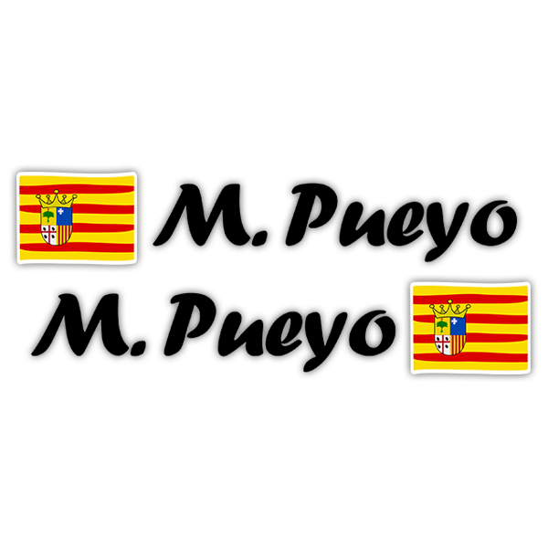 Pegatinas: 2 Banderas Aragón + Nombre caligráfico negro
