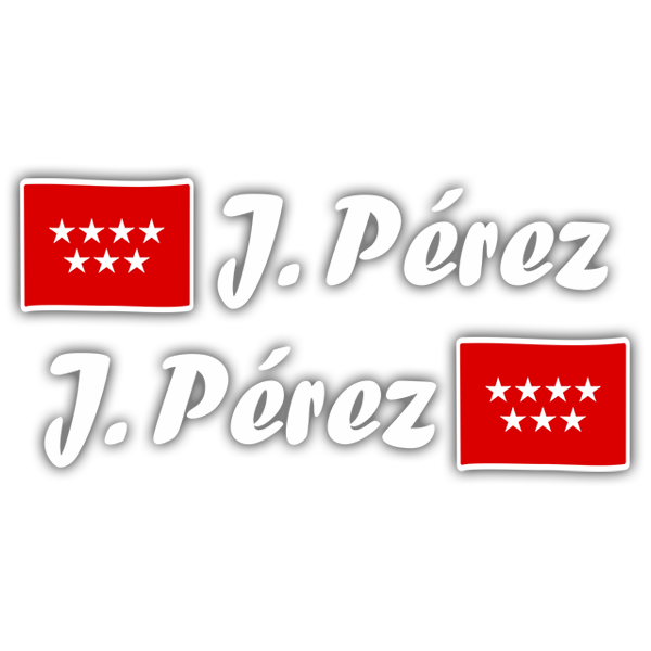 Pegatinas: 2X Banderas Madrid + Nombre caligráfico blanco