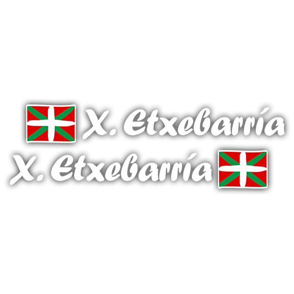 Pegatinas: 2 Banderas Euskadi + Nombre caligráfico blanco