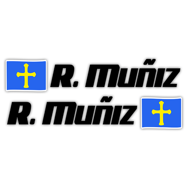 Pegatinas: 2 Banderas Asturias + Nombre sport negro