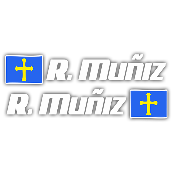 Pegatinas: 2 Banderas Asturias + Nombre sport blanco