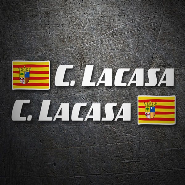 Pegatinas: 2 Banderas Aragón + Nombre sport blanco