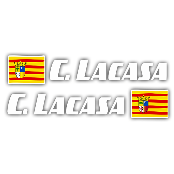 Pegatinas: 2 Banderas Aragón + Nombre sport blanco