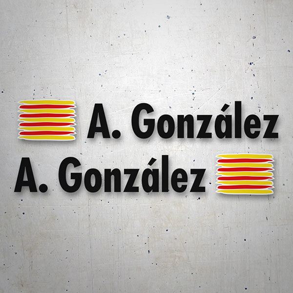 Pegatinas: 2X Banderas Cataluña + Nombre en negro