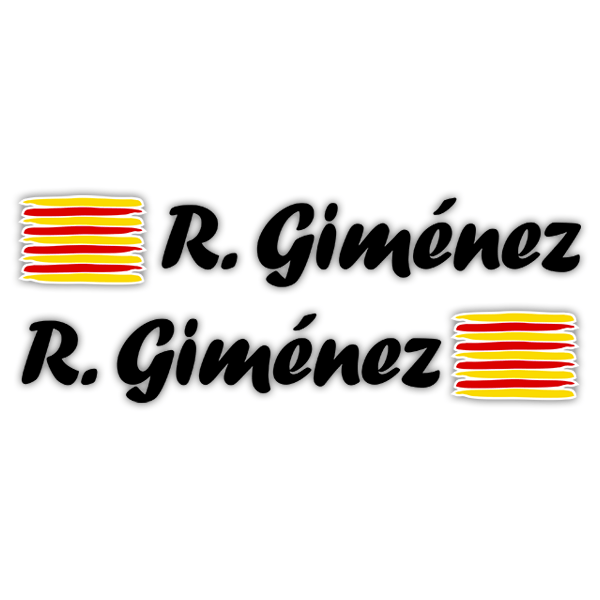 Pegatinas: 2 Banderas Cataluña + Nombre caligráfico negro