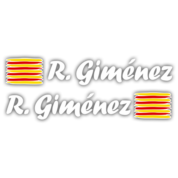 Pegatinas: 2 Banderas Cataluña + Nombre caligráfico blanco