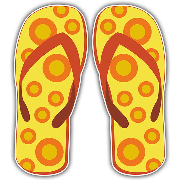 Pegatinas: Chanclas amarillas con lunares naranjas