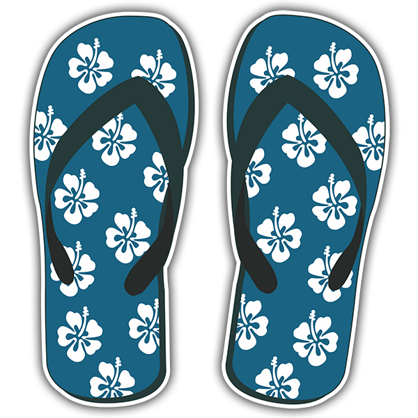 Pegatinas: Chanclas azules con flores hibiscus