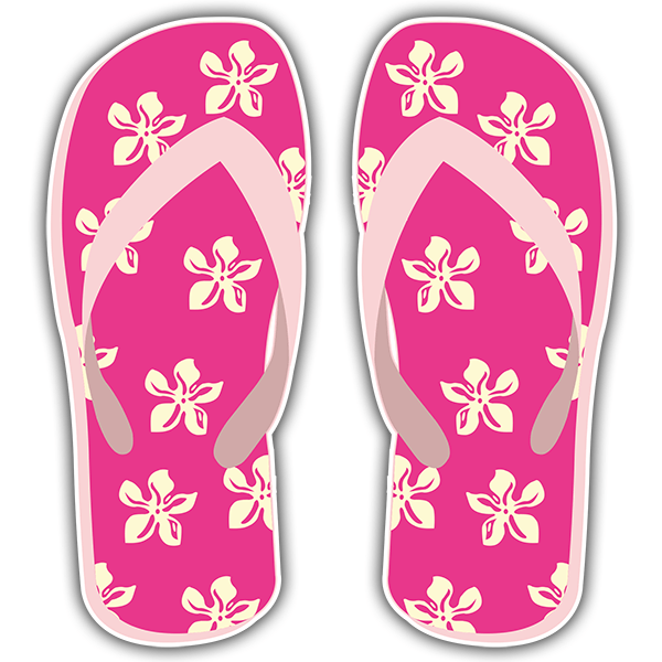 Pegatinas: Chanclas magentas con flores hawaianas